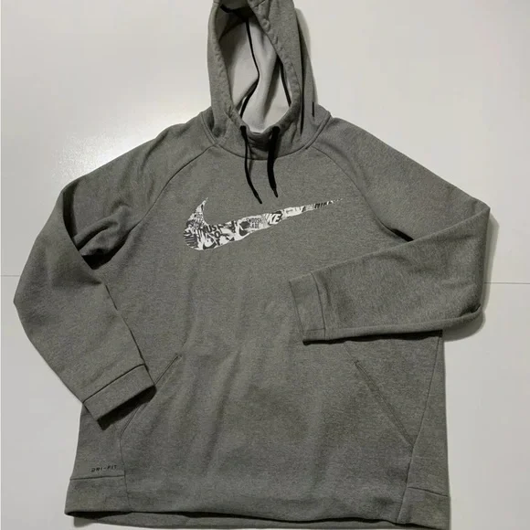Nike Dri Fit Therma Fleece Running Turtleneck Big Swoosh Grey Pullover Hoodie XL - Picture 1 of 14